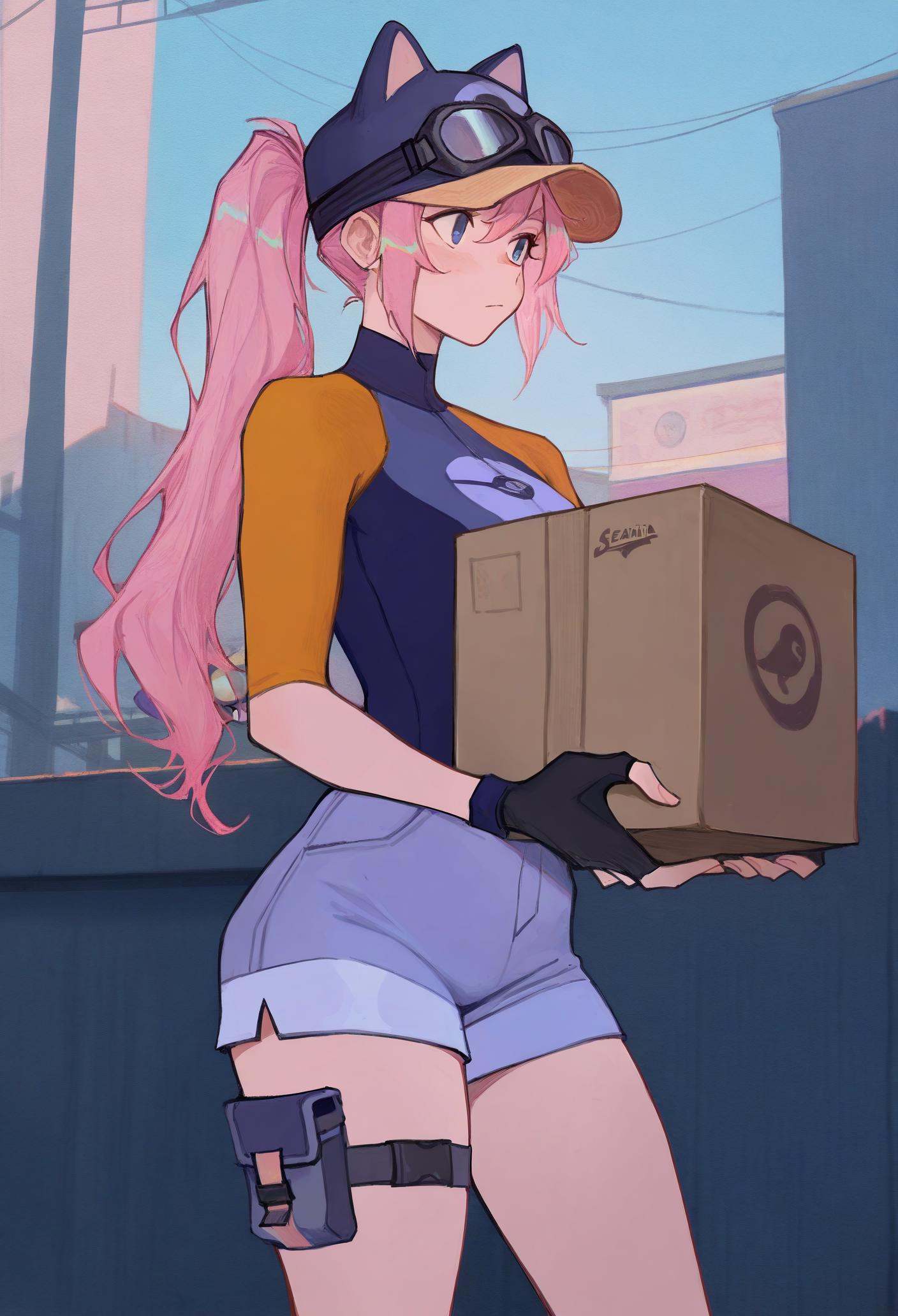 1girl,  solo,  holding box on Tensor.Art