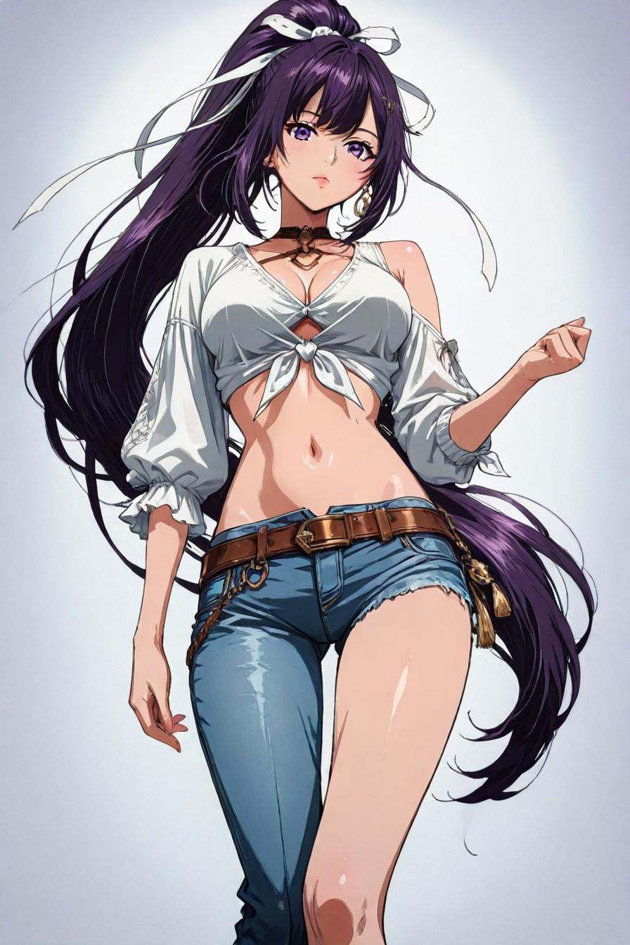 looking at the viewer,  asymmetrical clothes,  navel on Tensor.Art
