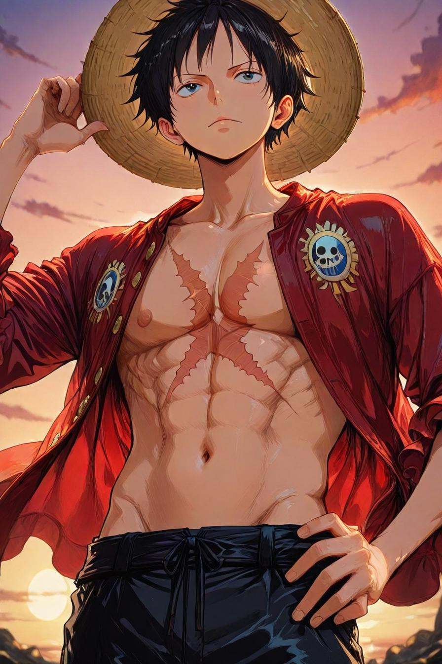 Luffy,  red jacket,  scar on chest on Tensor.Art