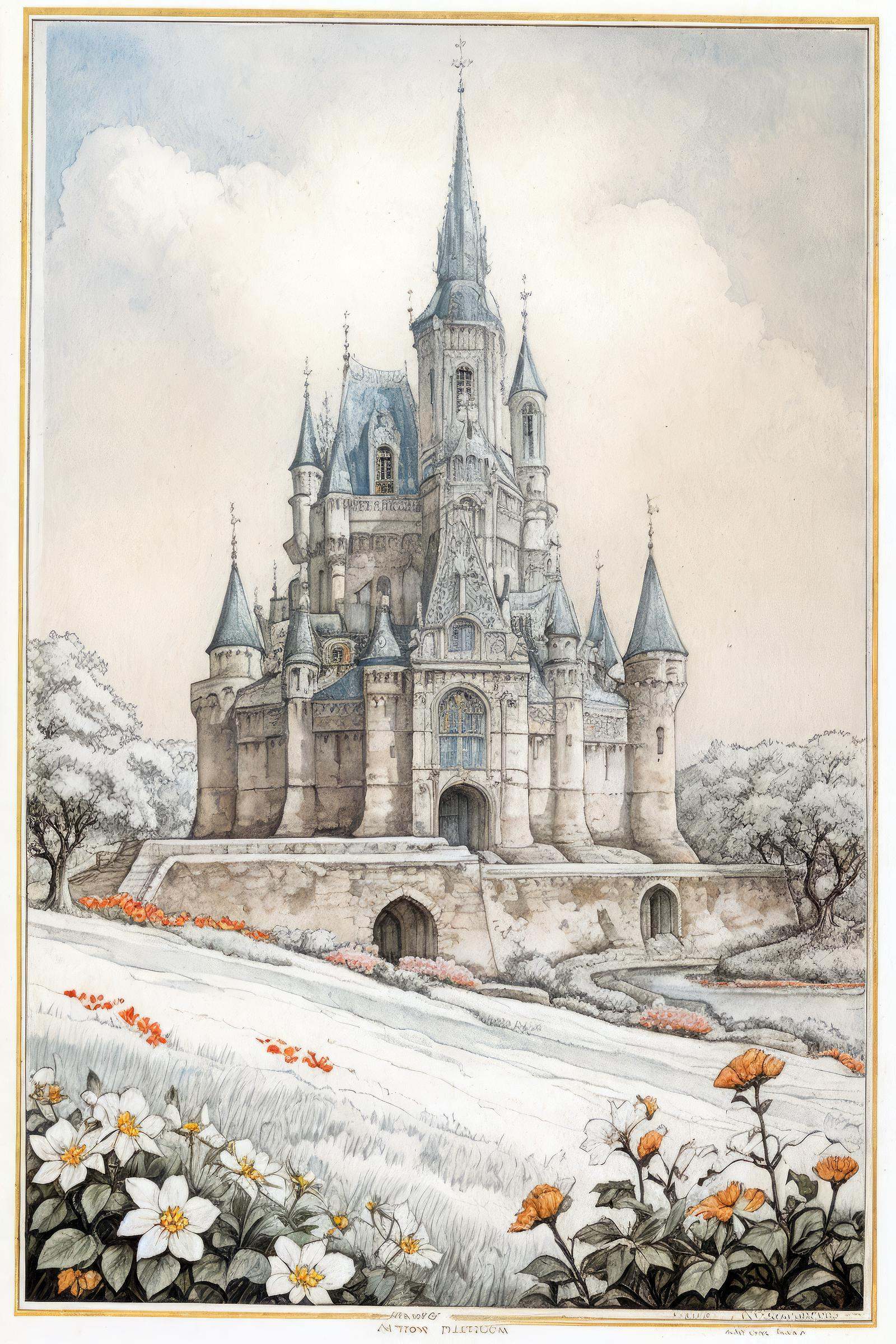 anton pieck style,  flower,  castle on Tensor.Art