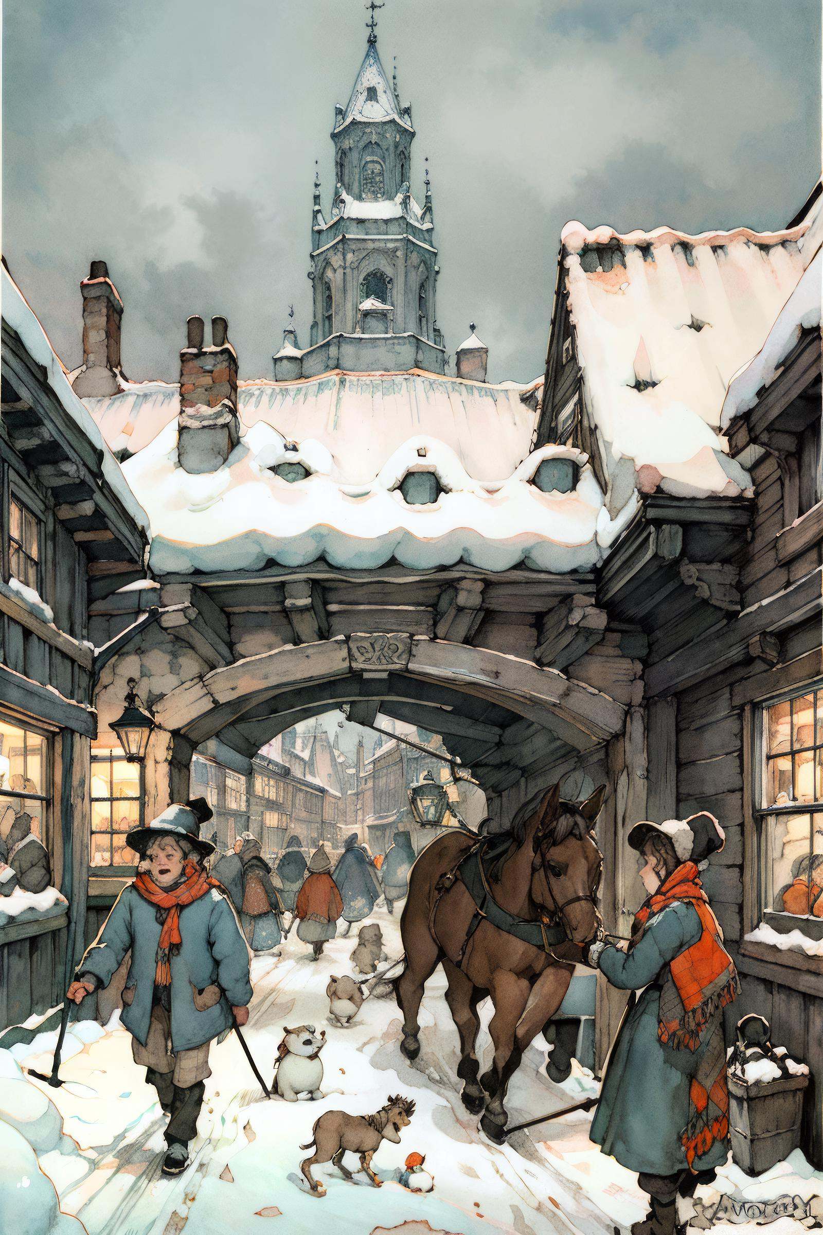 anton pieck style,  snow,  horse on Tensor.Art