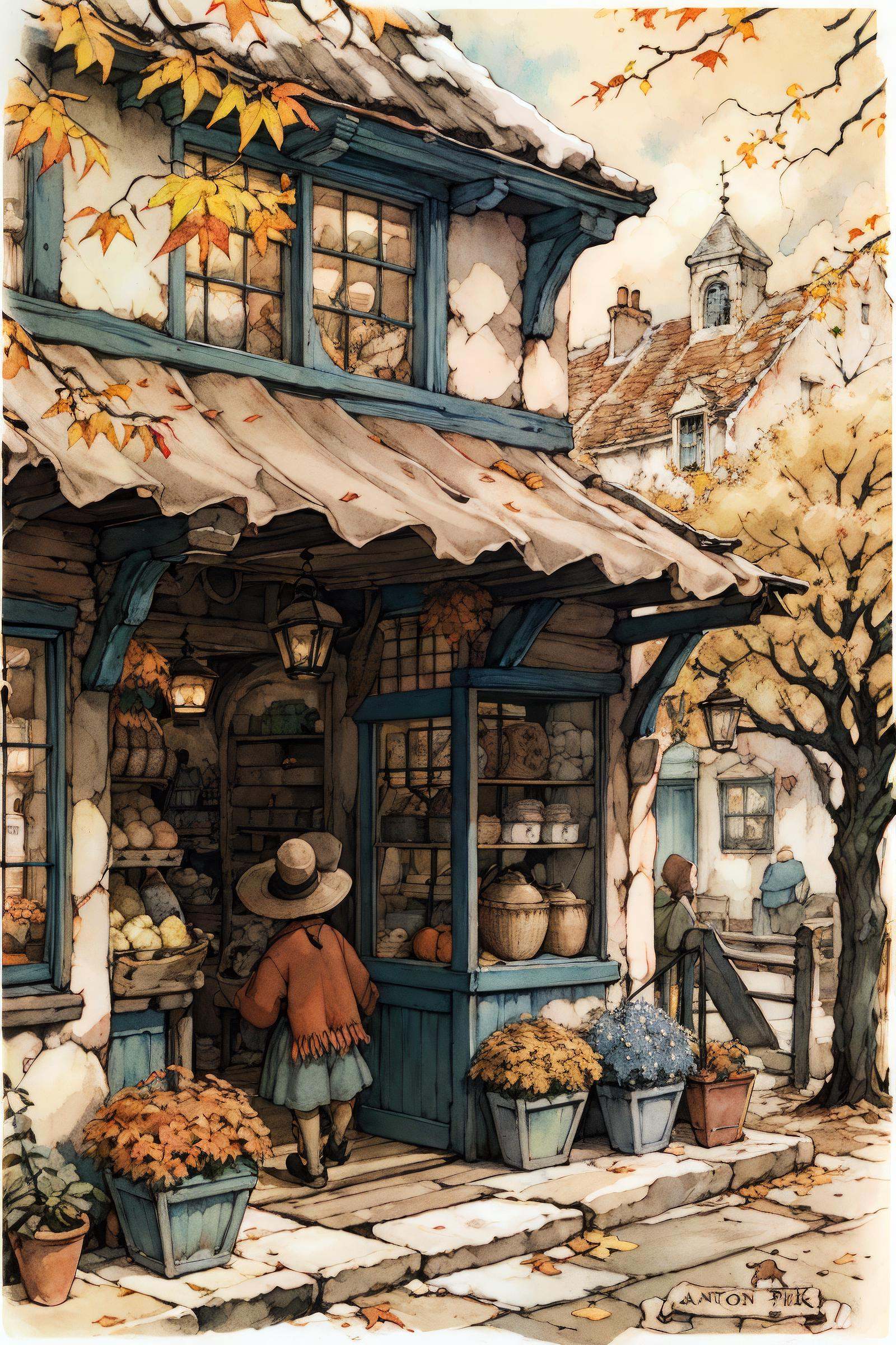 anton pieck style,  tree,  cat on Tensor.Art