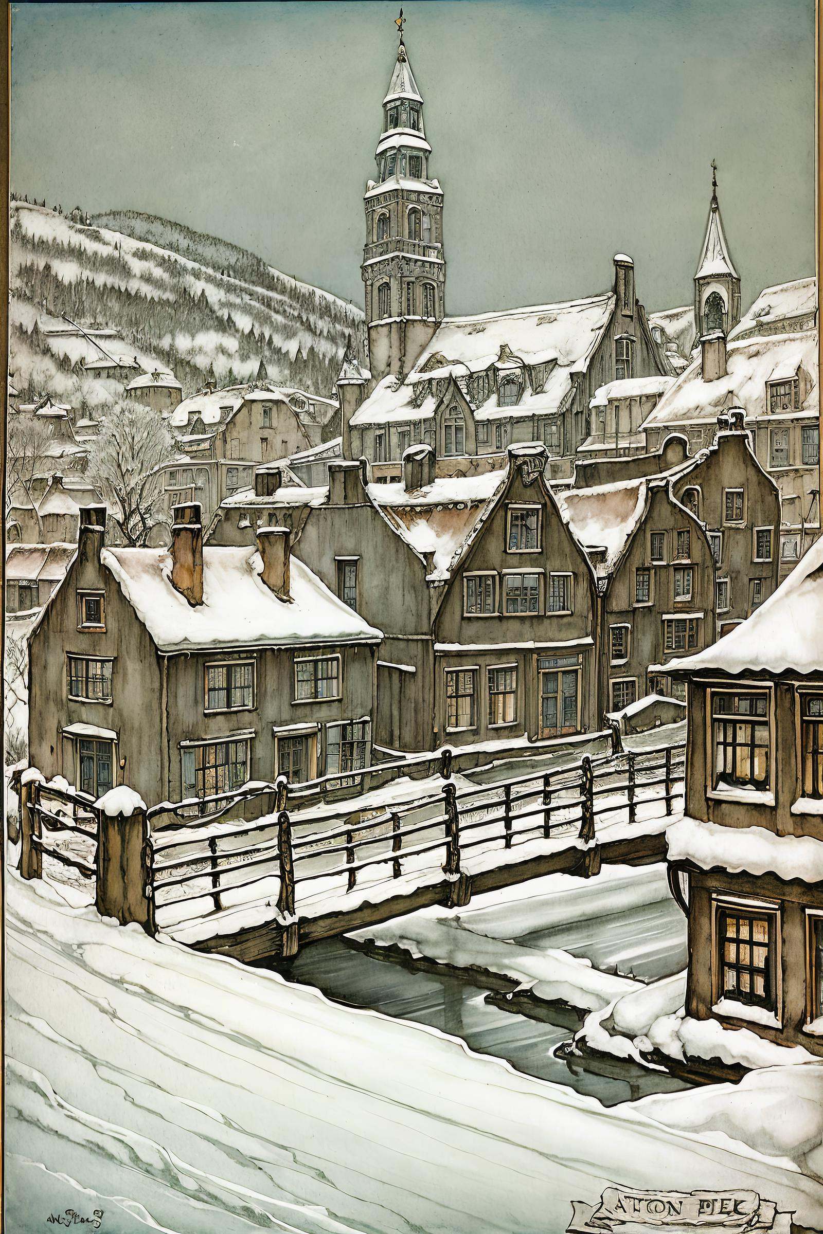 anton pieck style,  scenery,  snow on Tensor.Art