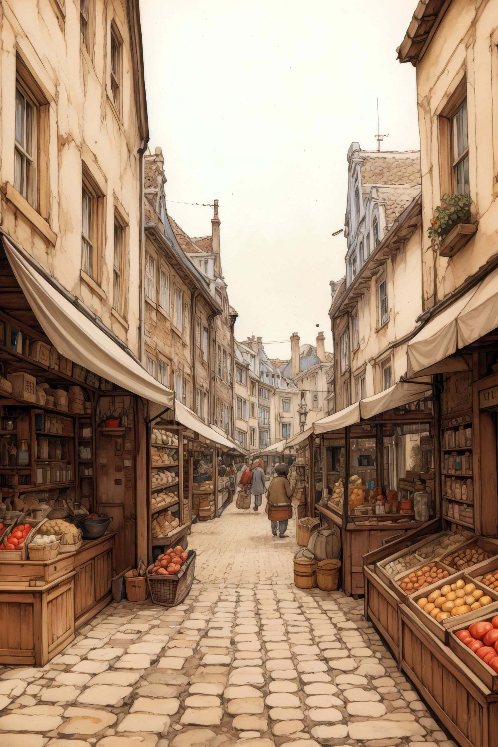 anton pieck style,  traditional media,  city on Tensor.Art