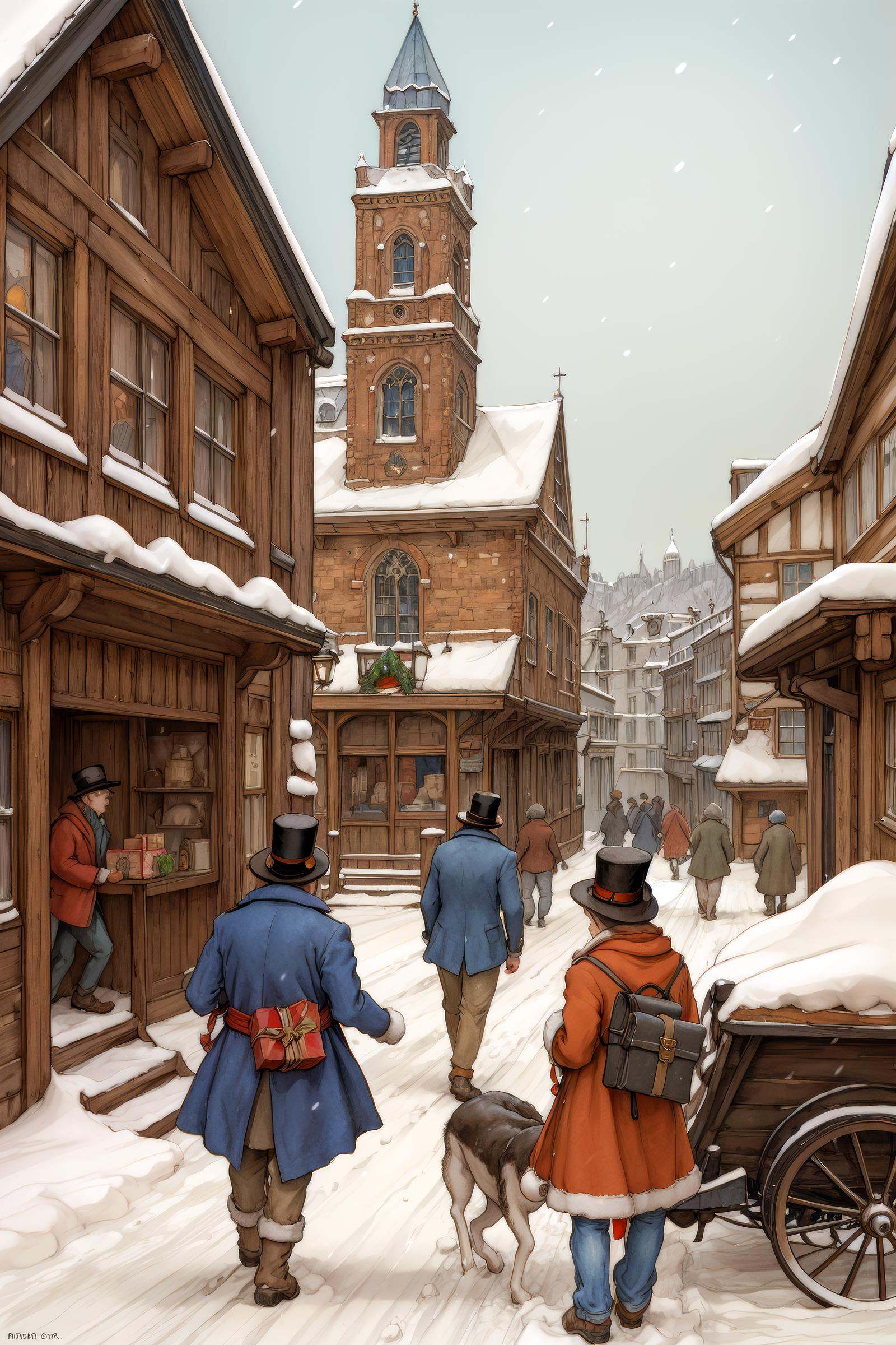 anton pieck style,  multiple boys,  top hat on Tensor.Art