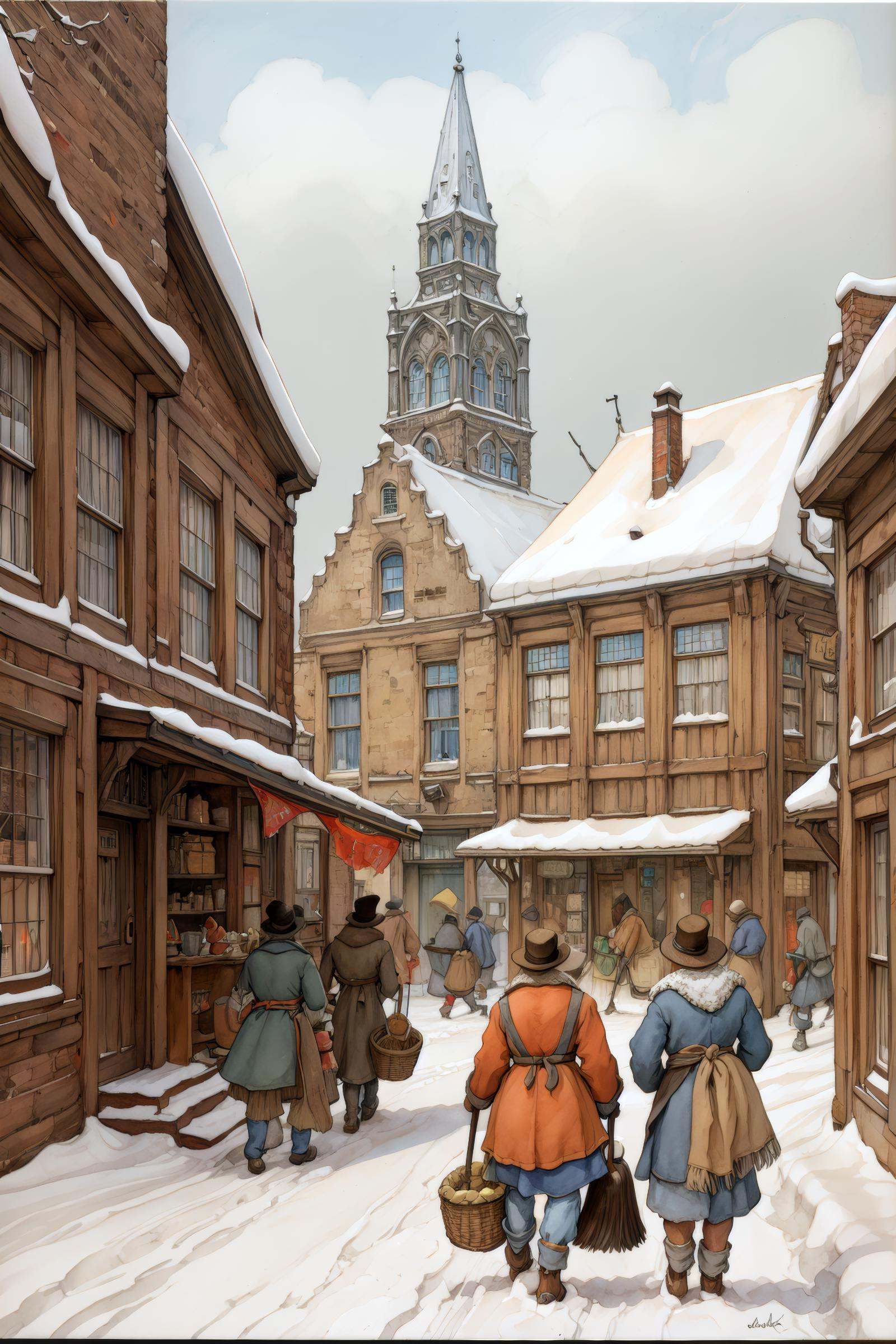 anton pieck style,  multiple boys,  weapon on Tensor.Art