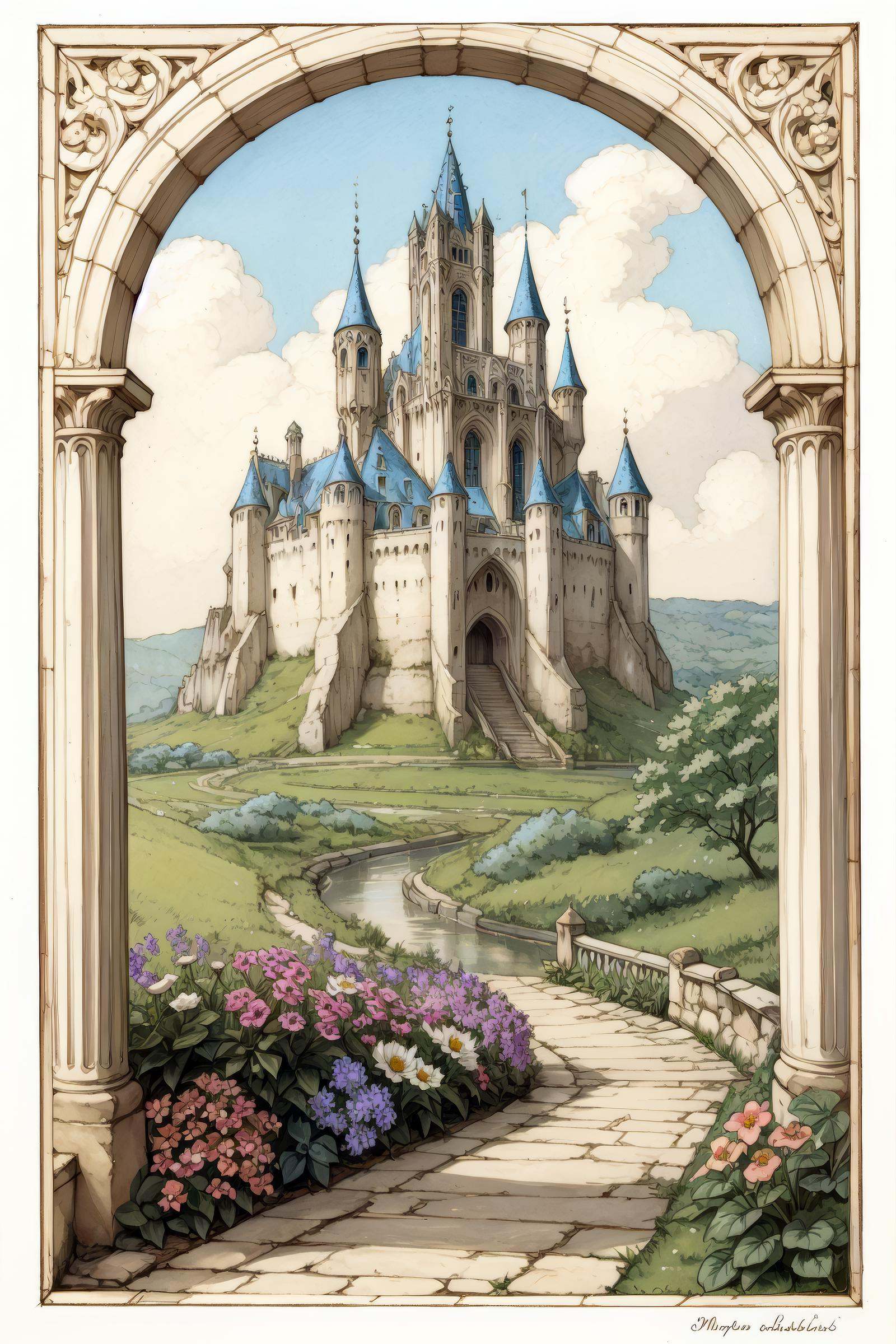 anton pieck style,  flower,  castle on Tensor.Art