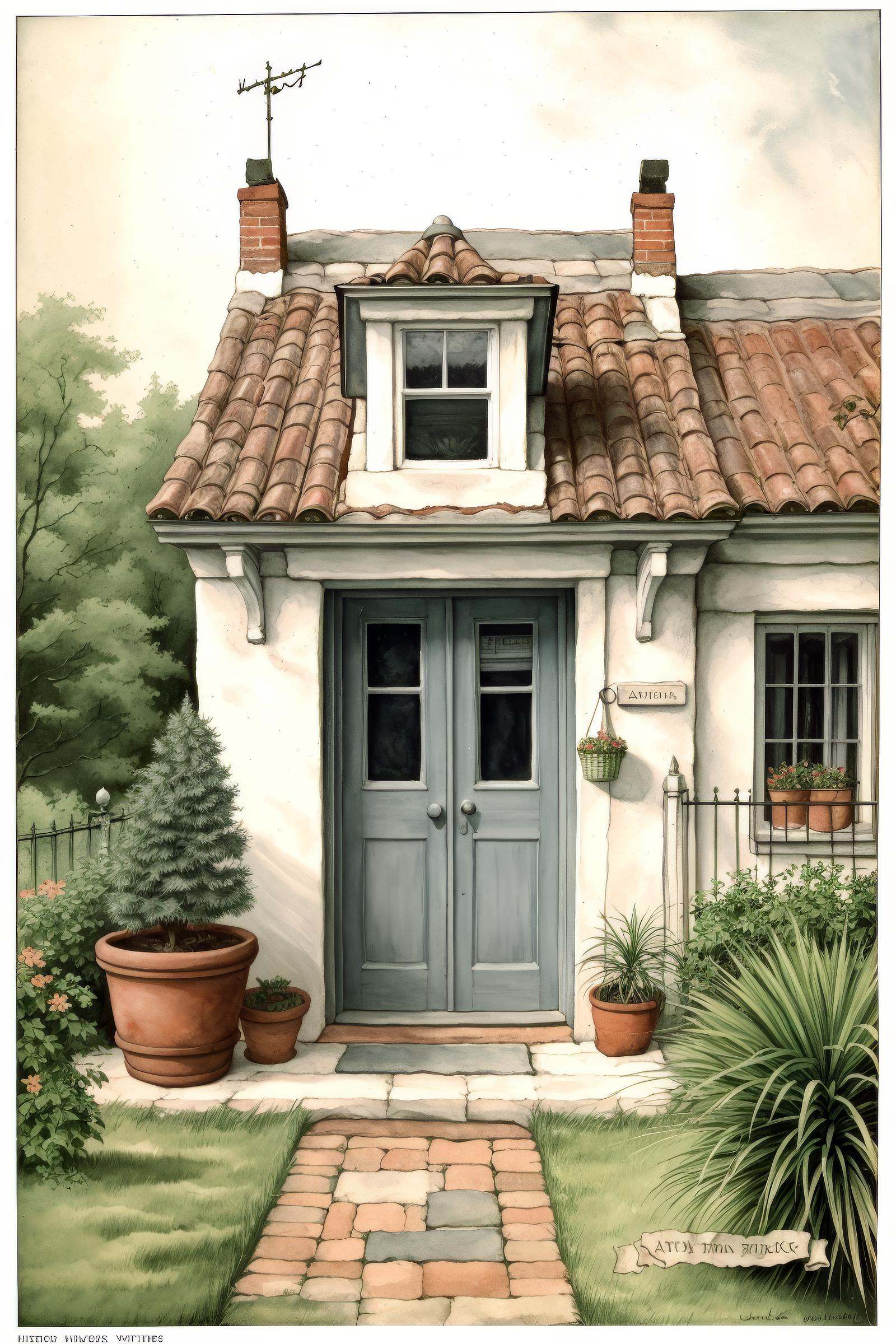 anton pieck style,  no humans,  potted plant on Tensor.Art