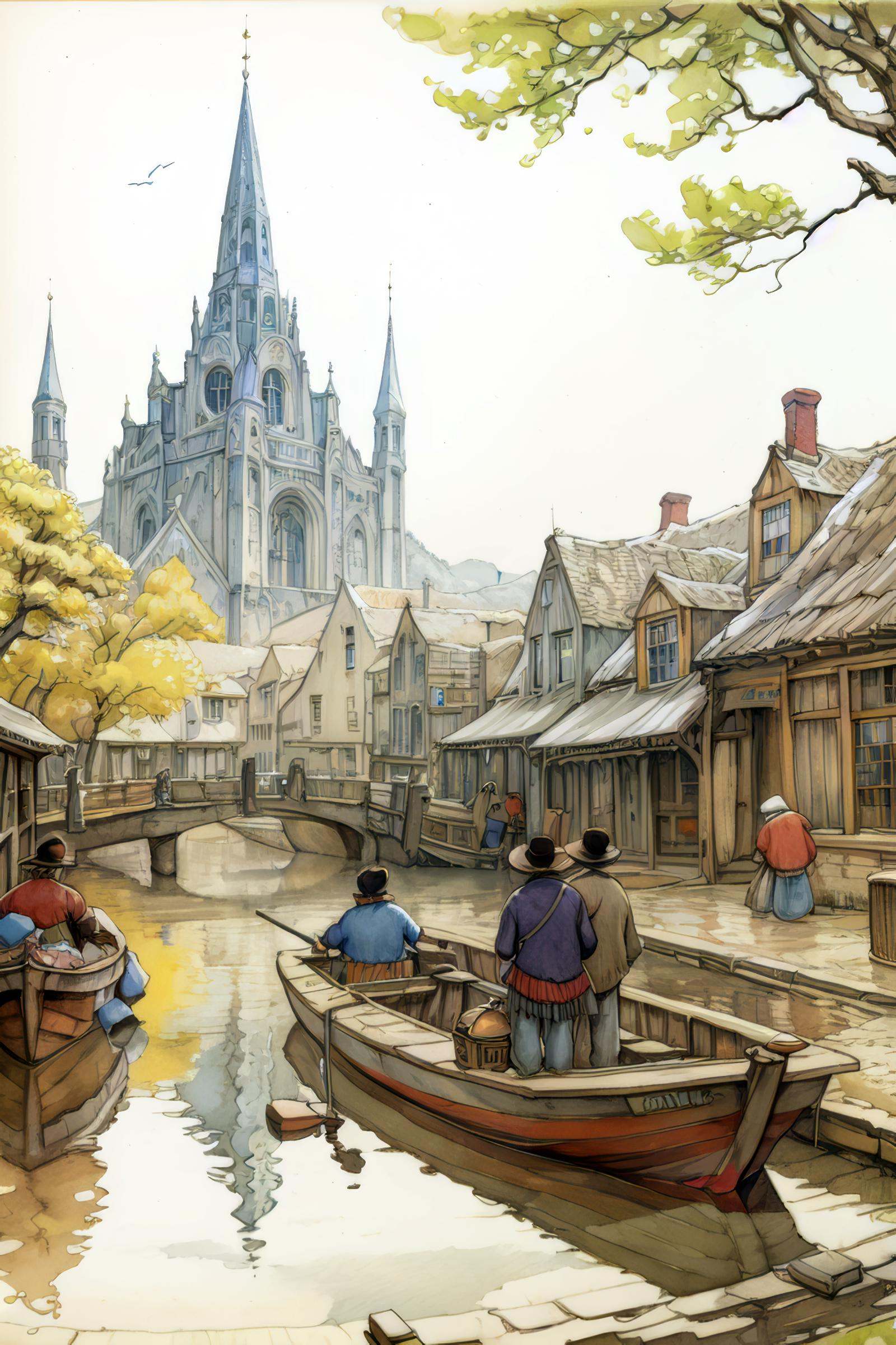 anton pieck style,  watercraft,  boat on Tensor.Art