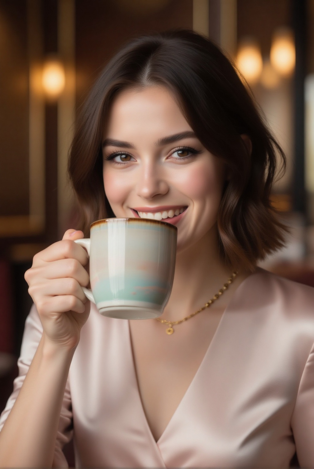 chic 20yo woman,  radiant bust shot,  cheerful and elegant smile on Tensor.Art