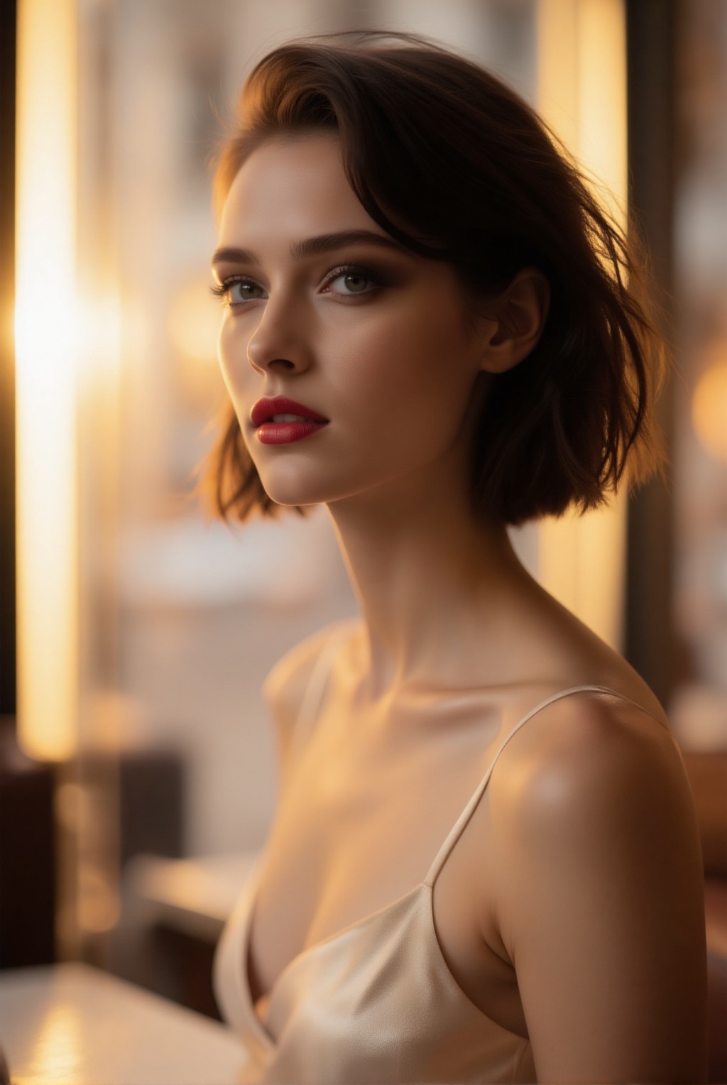 elegant bust portrait,  soft side profile,  natural matte skin on Tensor.Art