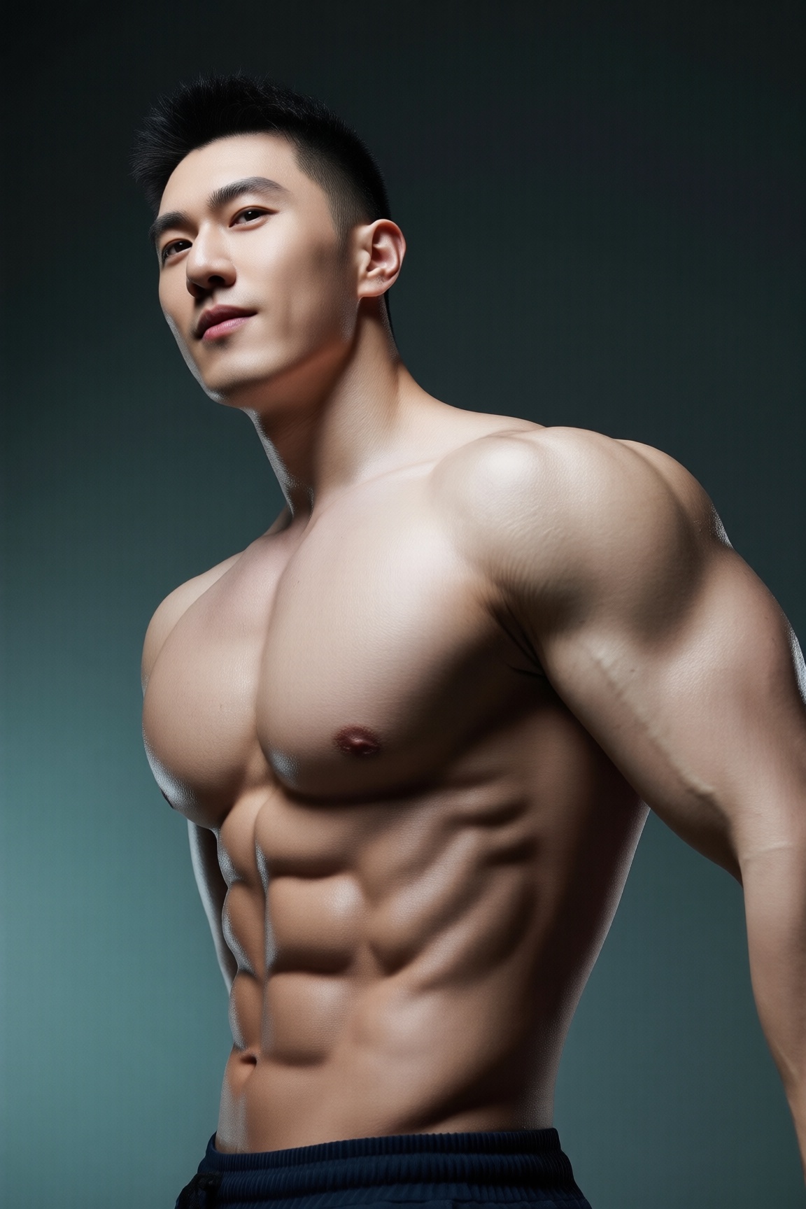 主体为一位身材健硕,  赤裸上身,  露出完美肌肉线条的男士 on Tensor.Art