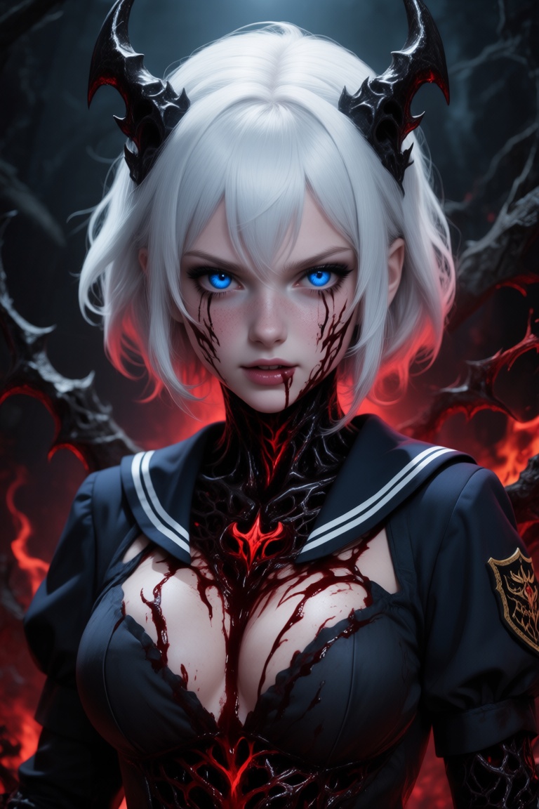 girl with a pretty face,  white hair,  blue eyes on Tensor.Art