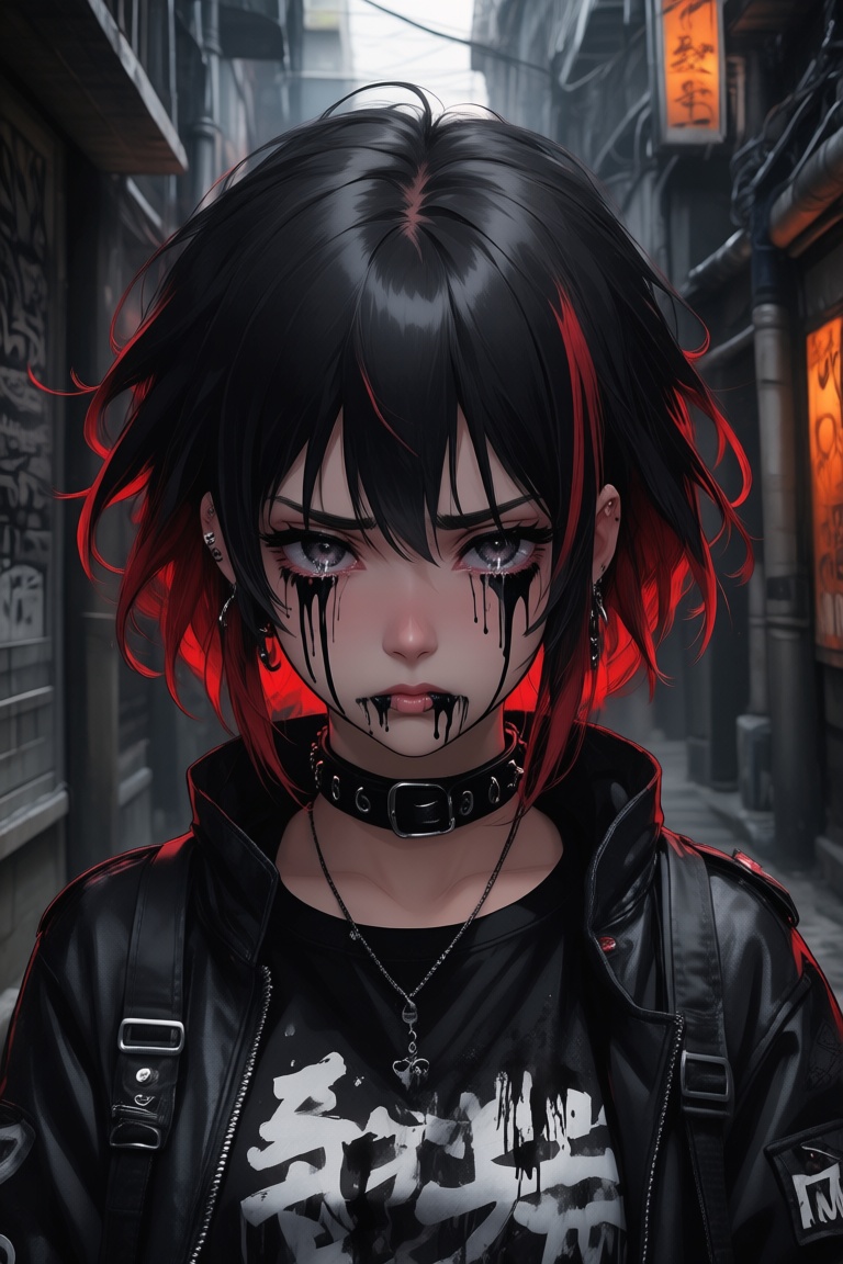 teenage anime girl on a backstreet alley,  teary eyes,  teenage outfit on Tensor.Art
