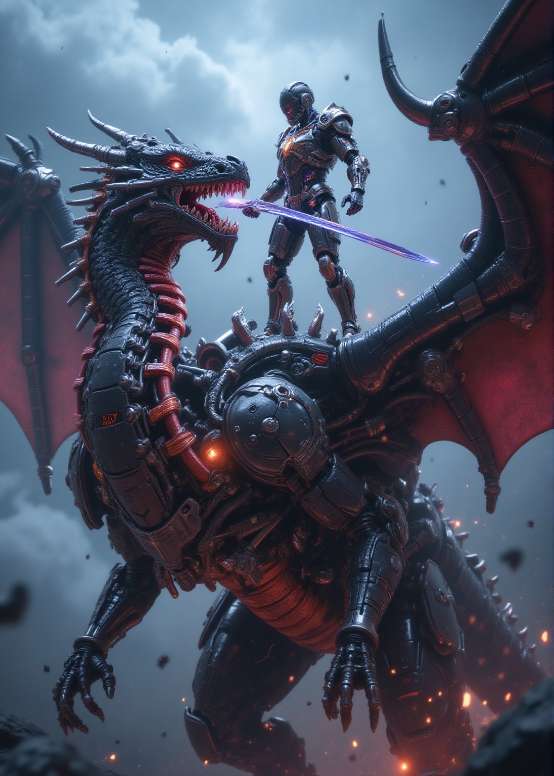 HYPER REALISTIC,  ultra-detailed 3D cinematic render,  colossal humanoid mecha standing on the armored on Tensor.Art
