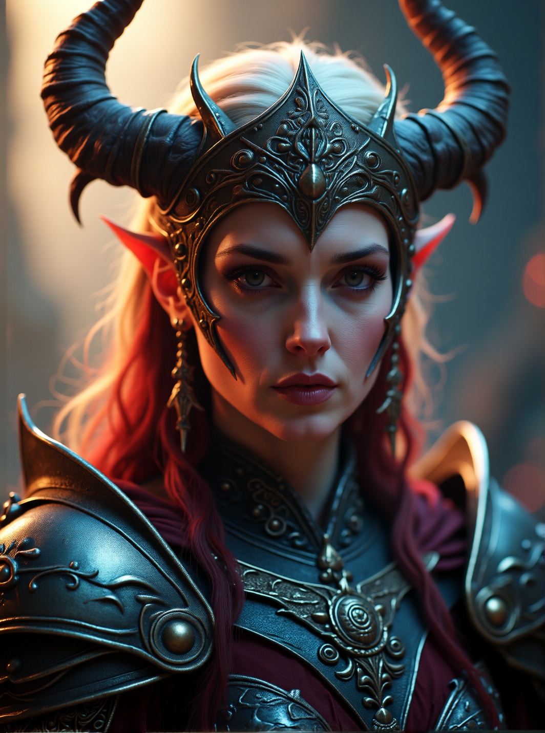 epic fantasy cinematic portrait of a horned warrior queen,  ultra-detailed armor,  sharp realistic face on Tensor.Art