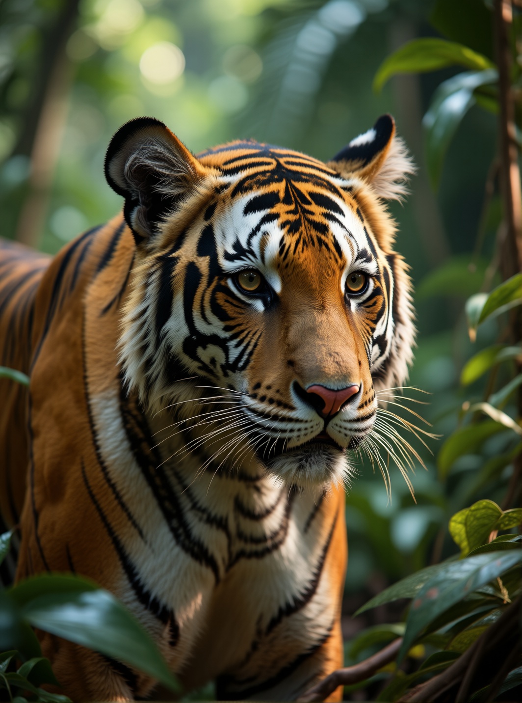ultra-HD cinematic shot of a tiger in a jungle,  sharp fur details,  photorealistic lighting on Tensor.Art