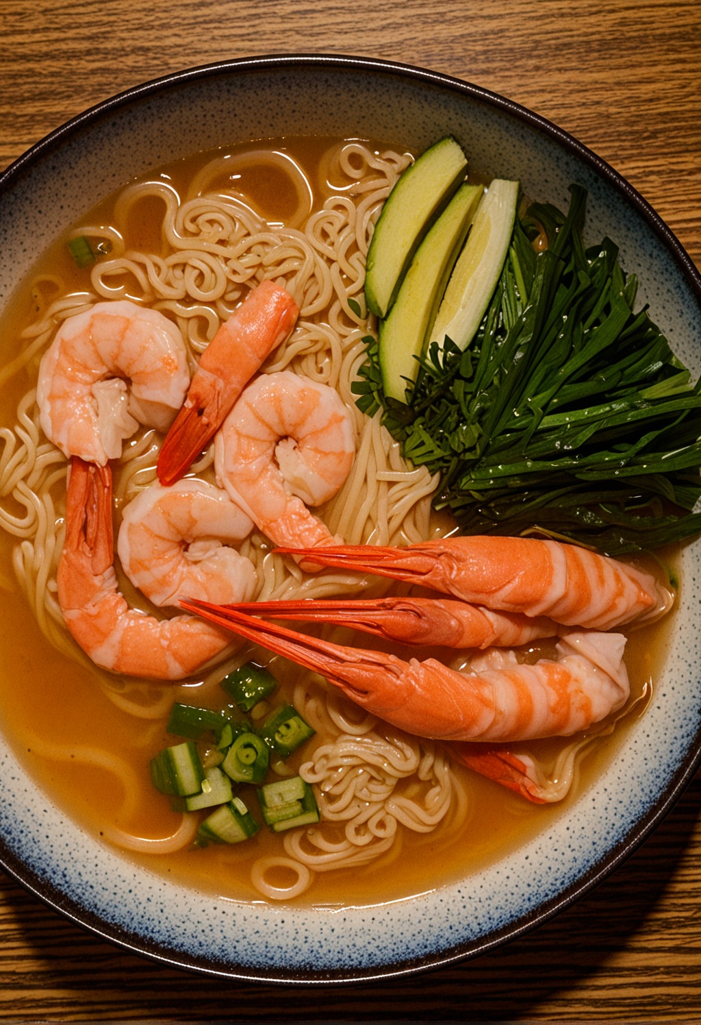 Ramen with plenty of shrimp ingredients,  wide photo,  best quality on Tensor.Art
