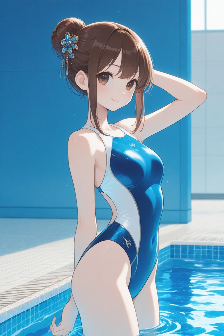 swimsuitgirl,  brown hair,  sidelocks on Tensor.Art