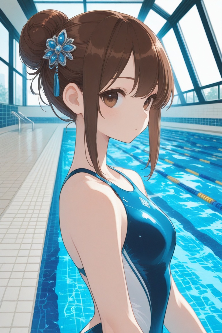swimsuitgirl,  brown hair,  sidelocks on Tensor.Art