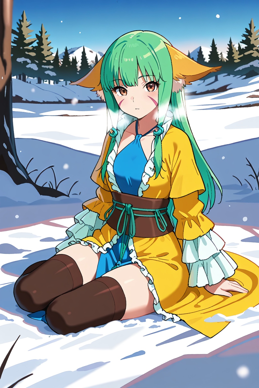 Snow,  Snow,  Sit on the ground on Tensor.Art