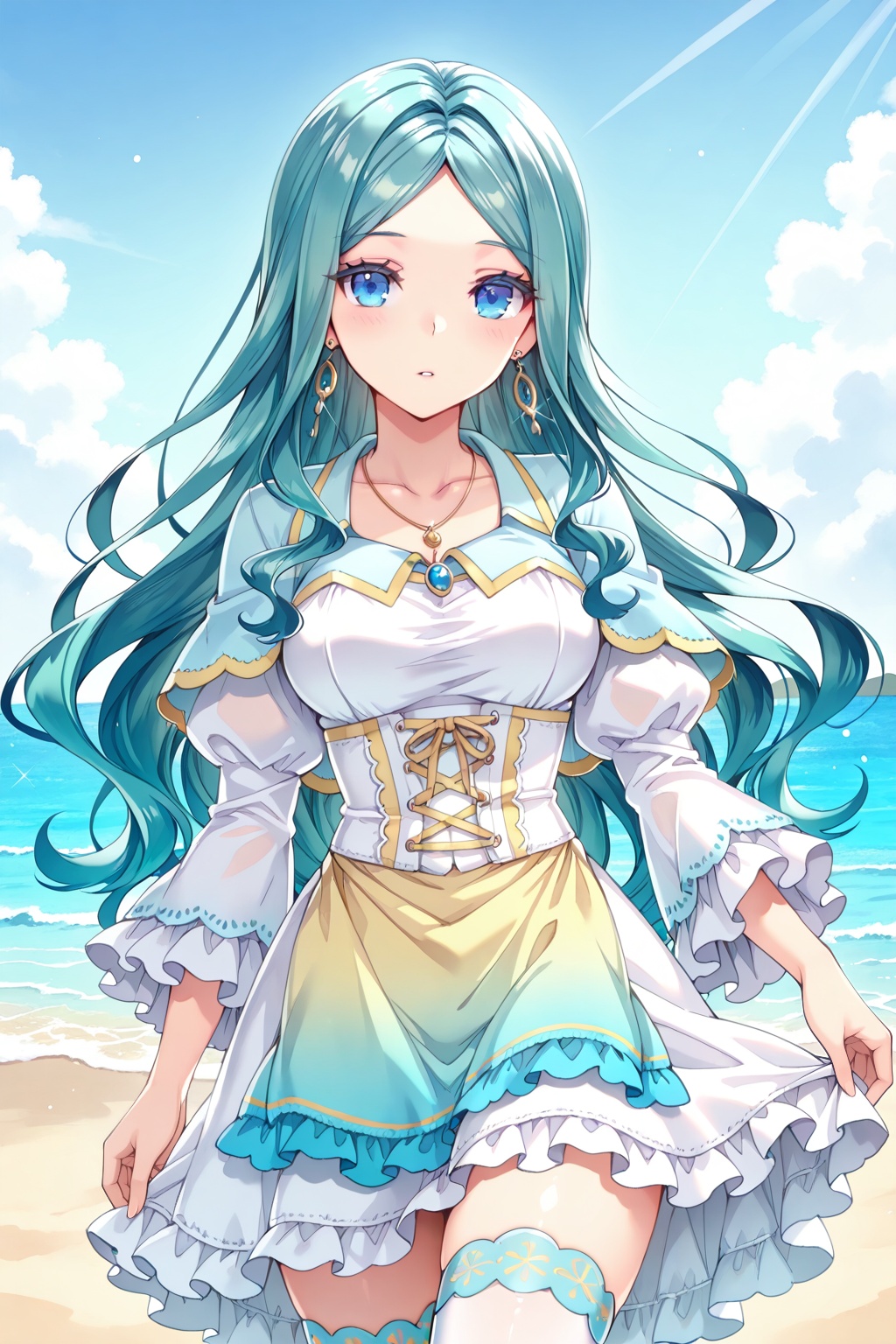 on the beach,  on the beach,  Thigh exposed on Tensor.Art
