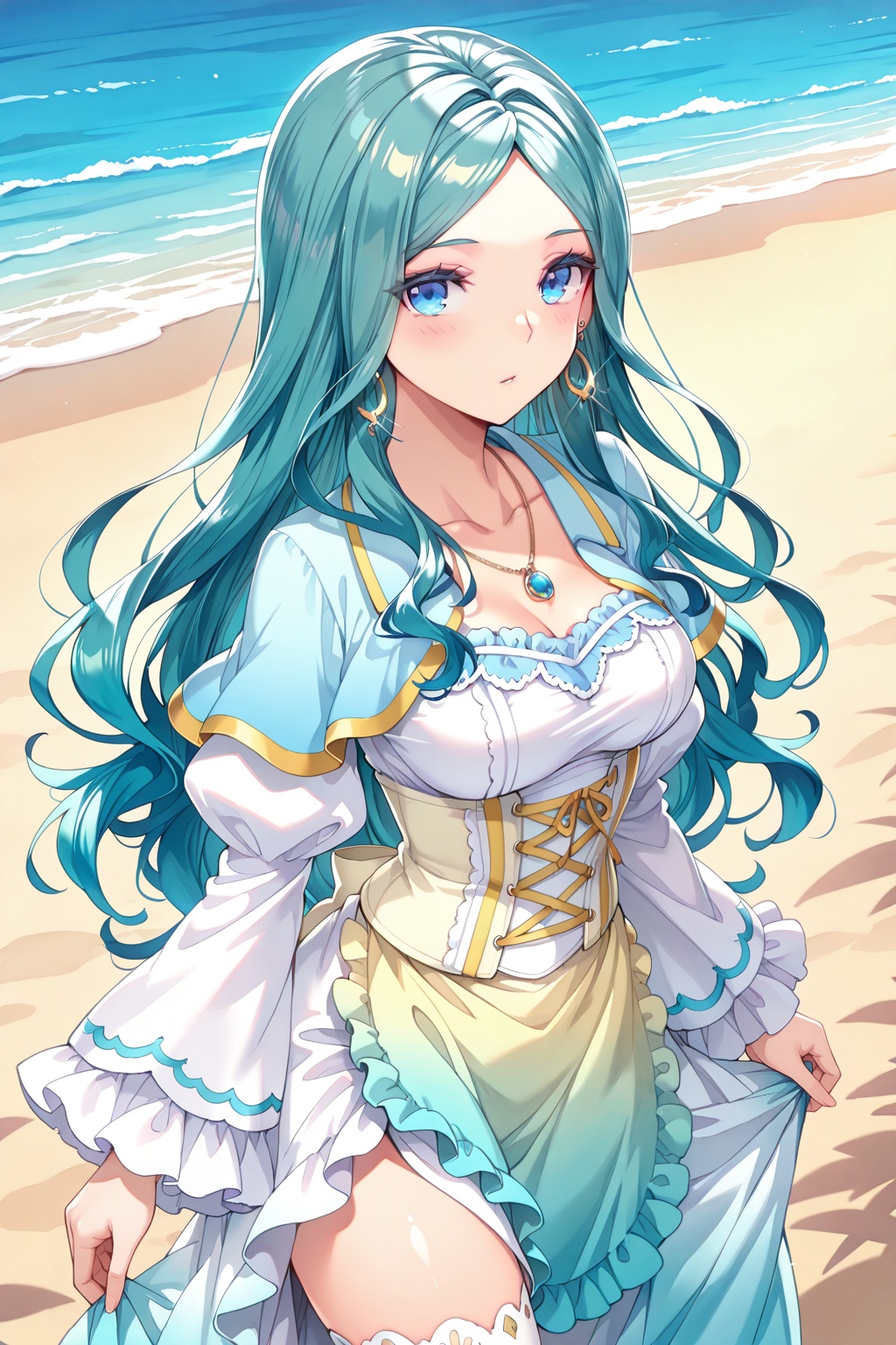 on the beach,  on the beach,  Thigh exposed on Tensor.Art