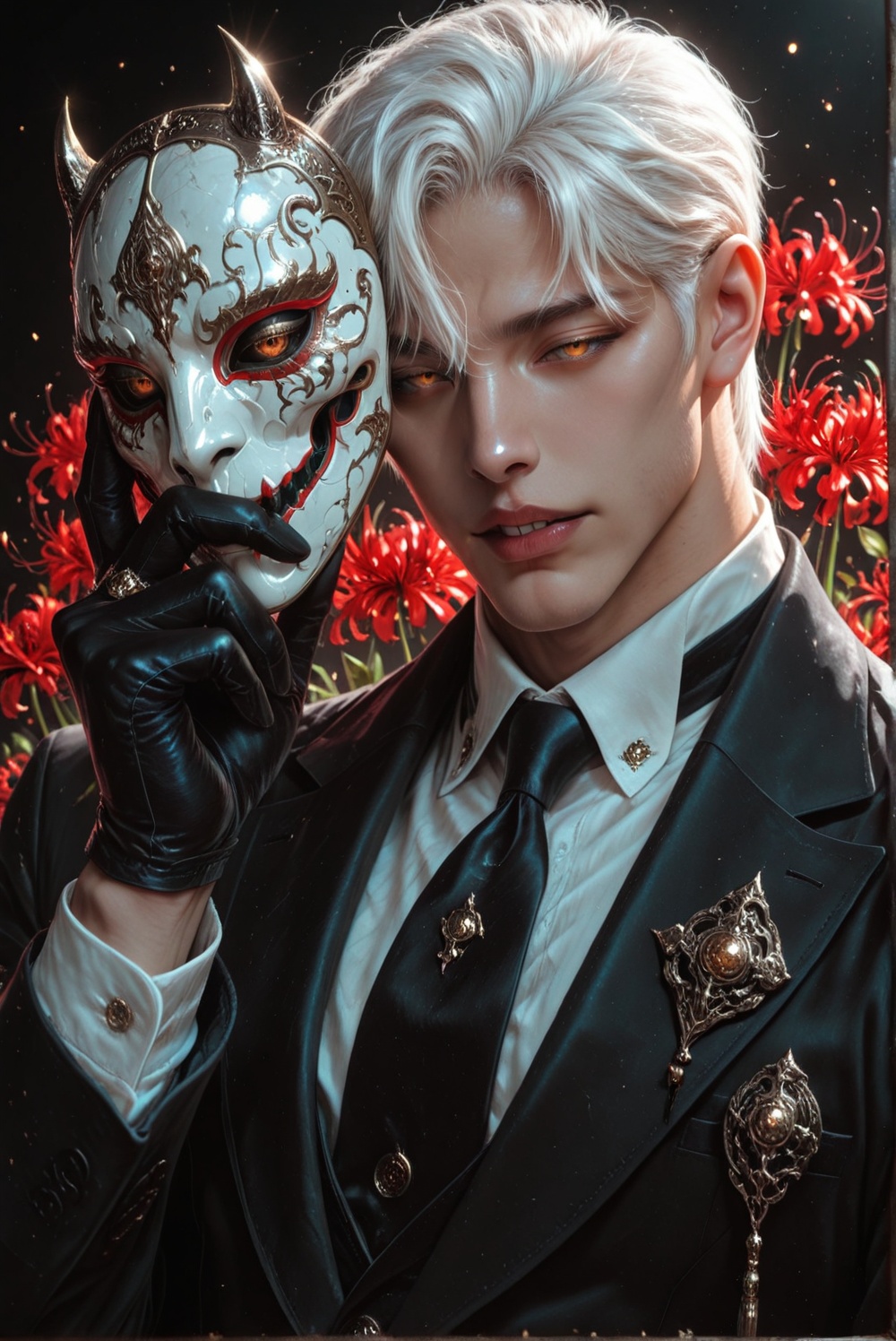1boy,  upper body,  black leather gloves on Tensor.Art