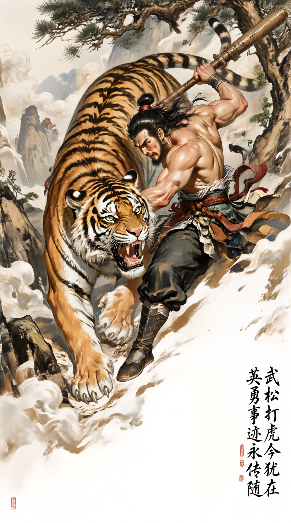 数字油画,  一幅武松打虎的插图,  以现代油画技法为主导 on Tensor.Art