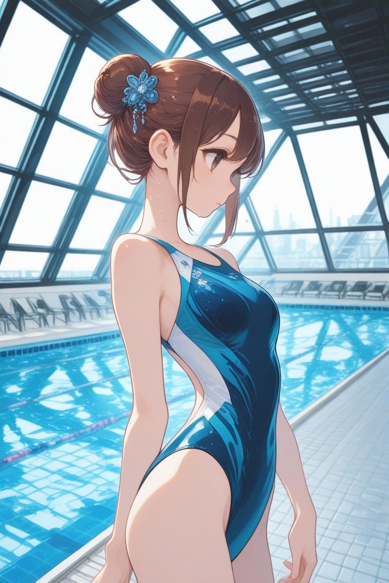 swimsuitgirl,  brown hair,  hair ornament on Tensor.Art