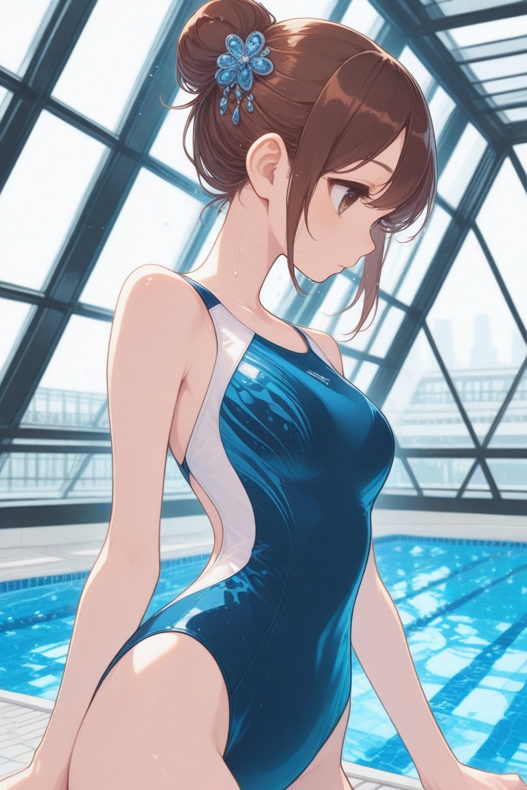 swimsuitgirl,  brown hair,  hair ornament on Tensor.Art