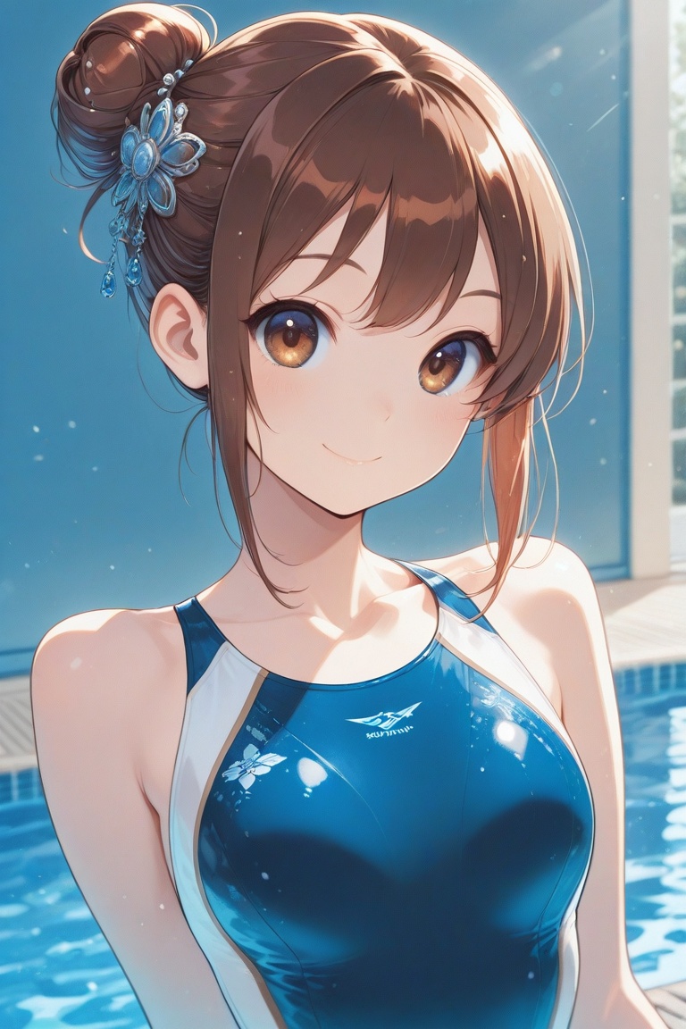 swimsuitgirl,  brown hair,  sidelocks on Tensor.Art