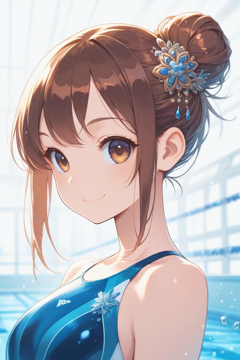 swimsuitgirl,  brown hair,  sidelocks on Tensor.Art