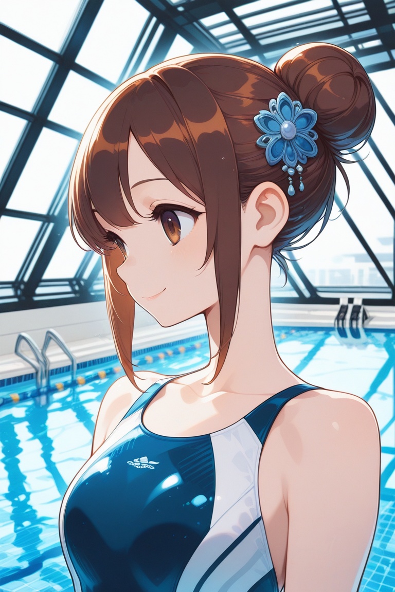 swimsuitgirl,  brown hair,  sidelocks on Tensor.Art