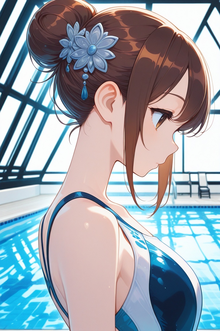 swimsuitgirl,  brown hair,  sidelocks on Tensor.Art