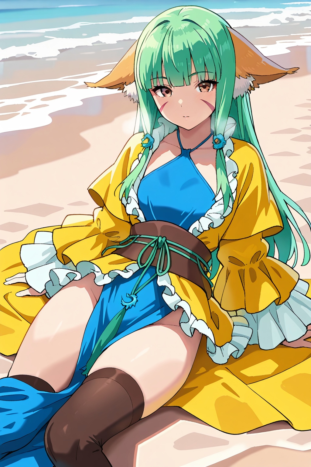 on the beach,  on the beach,  Thigh exposed on Tensor.Art