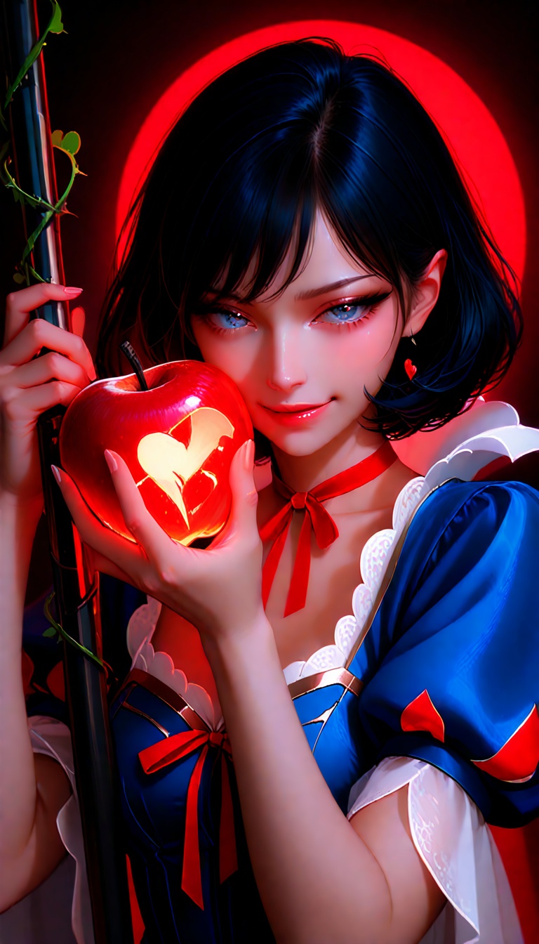 an evil version of Snow White,  detail eyes,  blue dress on Tensor.Art