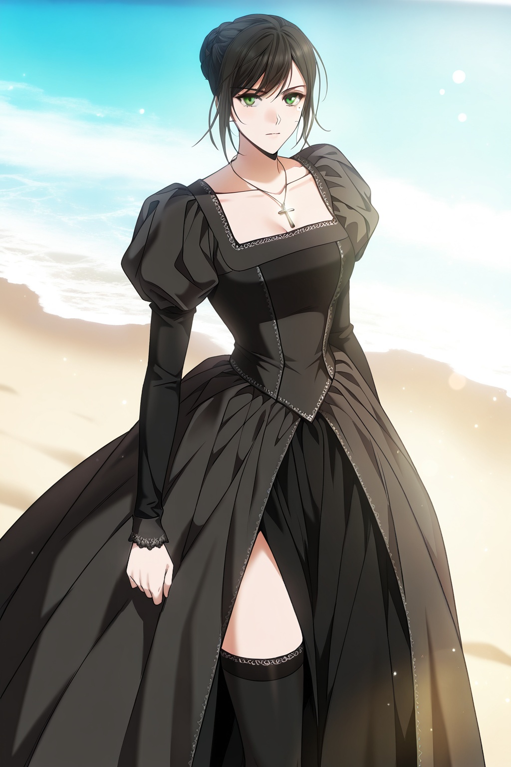 on the beach,  on the beach,  Thigh exposed on Tensor.Art