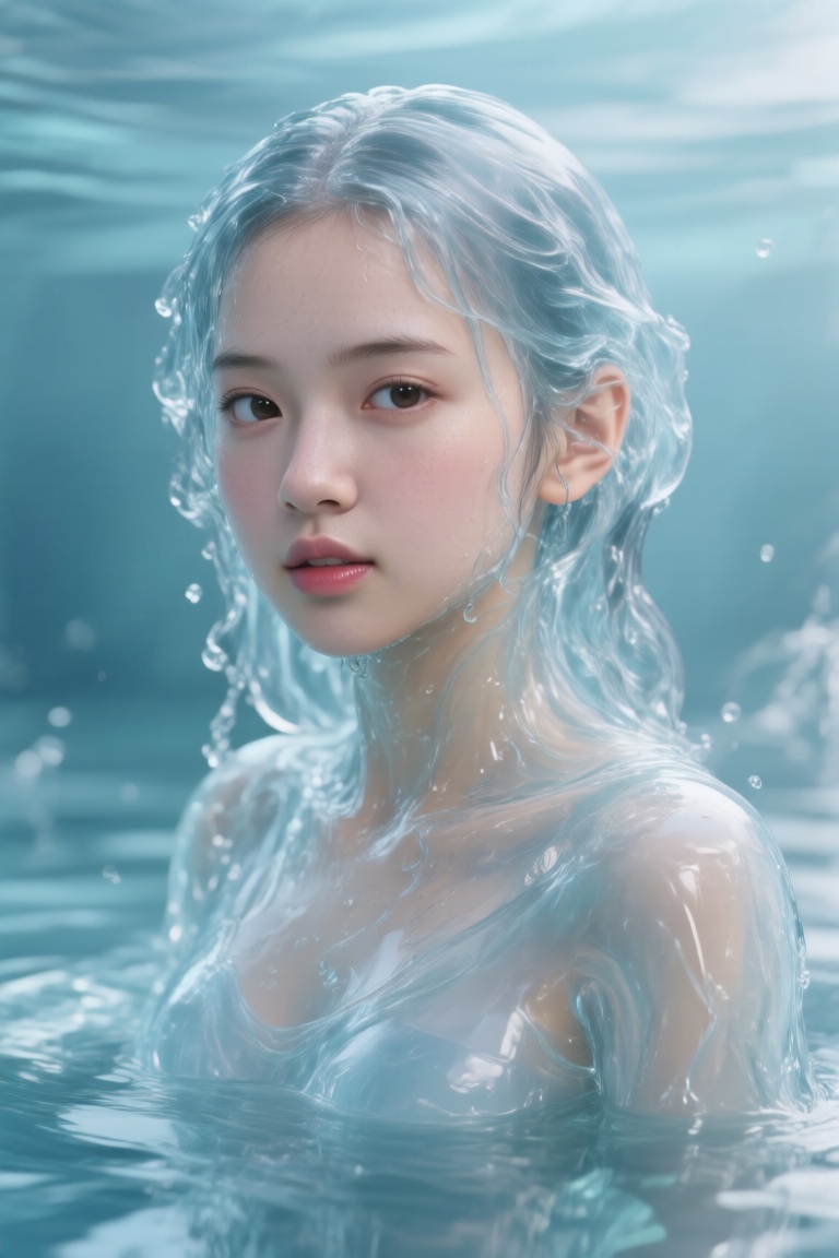 ((image of a girl fully sculpted from water)),  ((water head to toe)),  embodying fluidity and grace on Tensor.Art