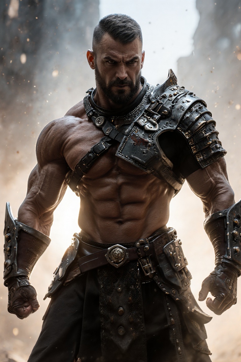 Muscular alpha male standing confidently in a dynamic pose,  intense expression,  dominant stance on Tensor.Art