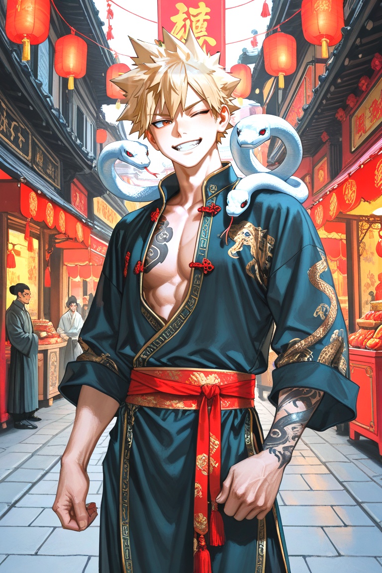 1boys,  solo,  a cartoon character wearing a traditional chinese costume on Tensor.Art