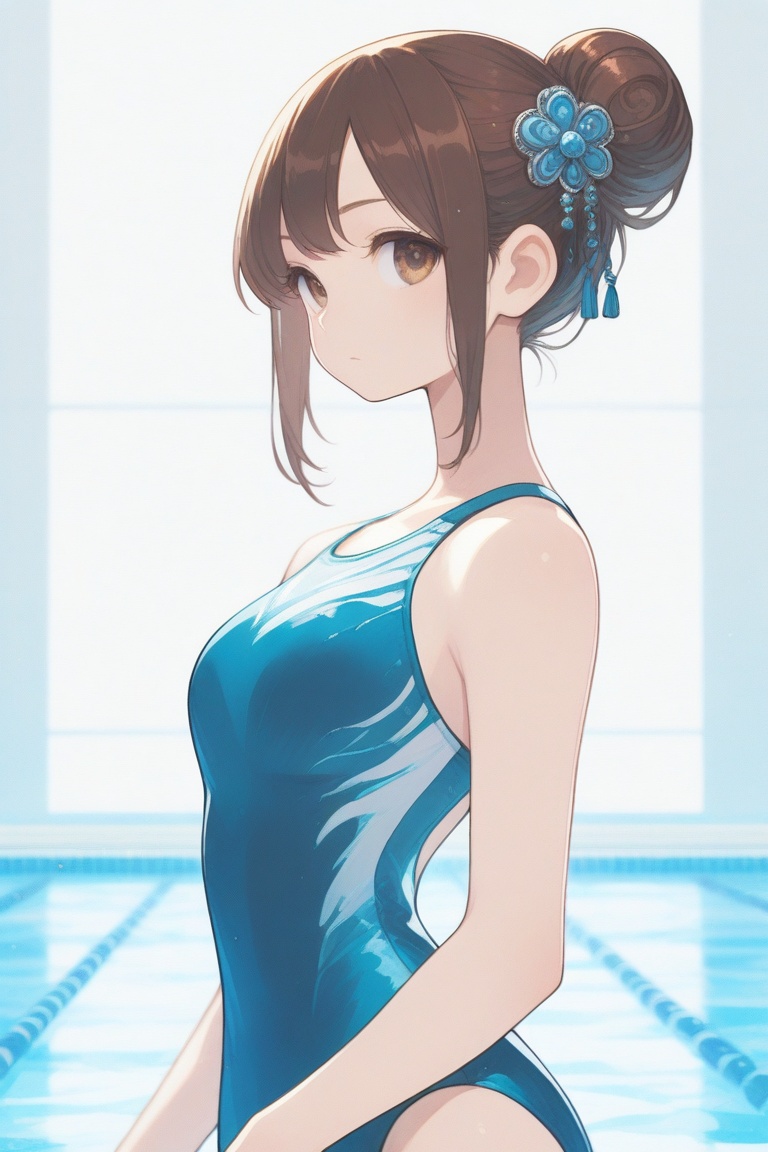 swimsuitgirl,  brown hair,  sidelocks on Tensor.Art