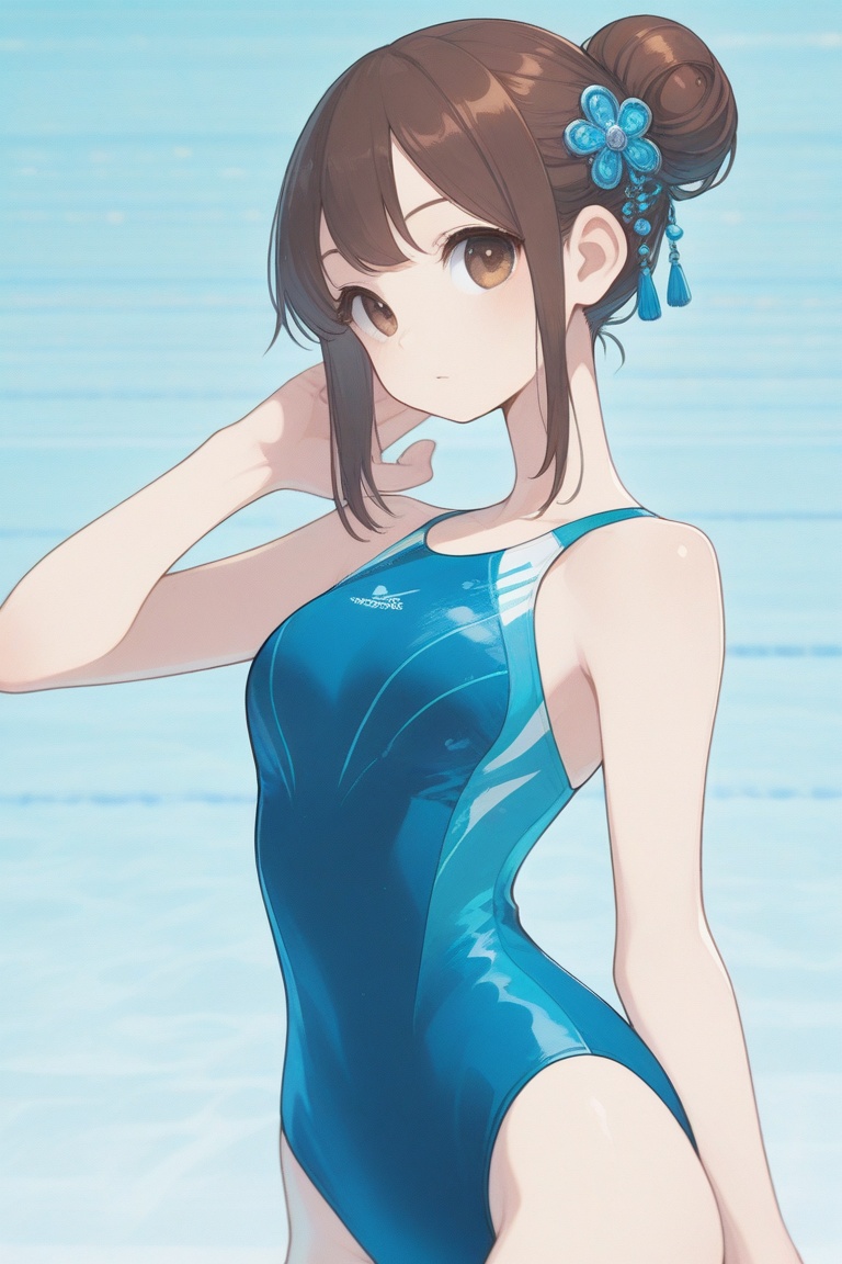 swimsuitgirl,  brown hair,  sidelocks on Tensor.Art