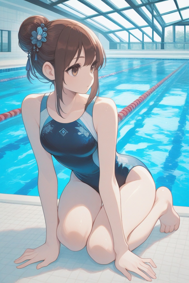 swimsuitgirl,  brown hair,  sidelocks on Tensor.Art