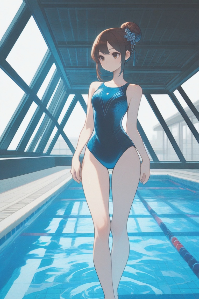 swimsuitgirl,  brown hair,  sidelocks on Tensor.Art