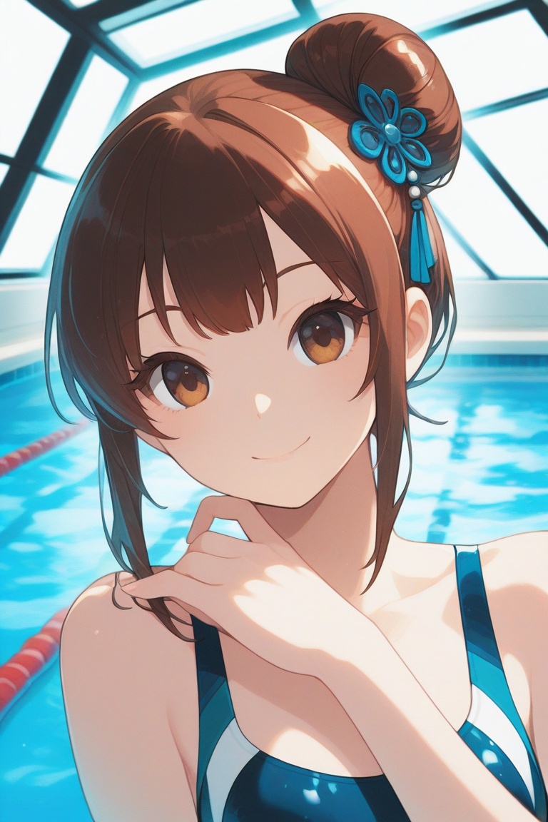 swimsuitgirl,  brown hair,  sidelocks on Tensor.Art