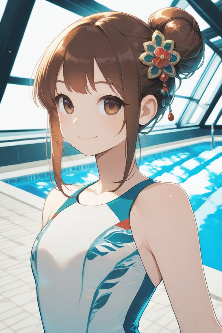 swimsuitgirl,  brown hair,  sidelocks on Tensor.Art