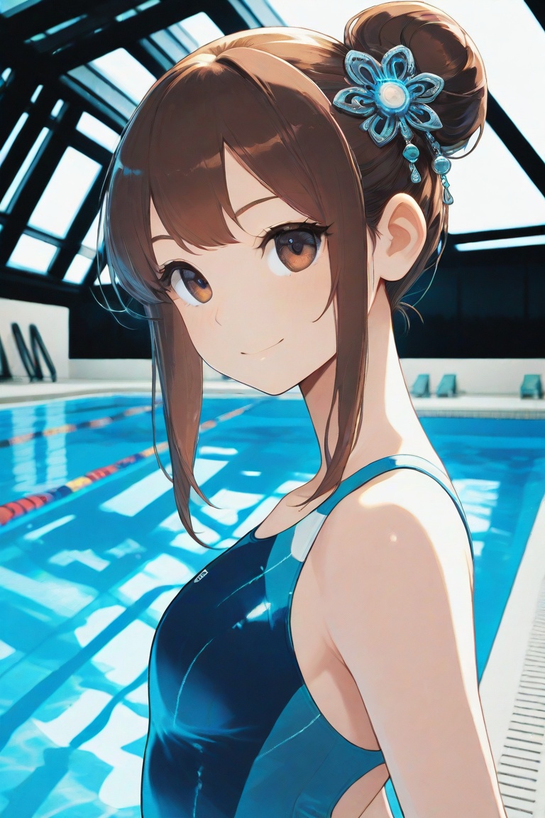 swimsuitgirl,  brown hair,  sidelocks on Tensor.Art