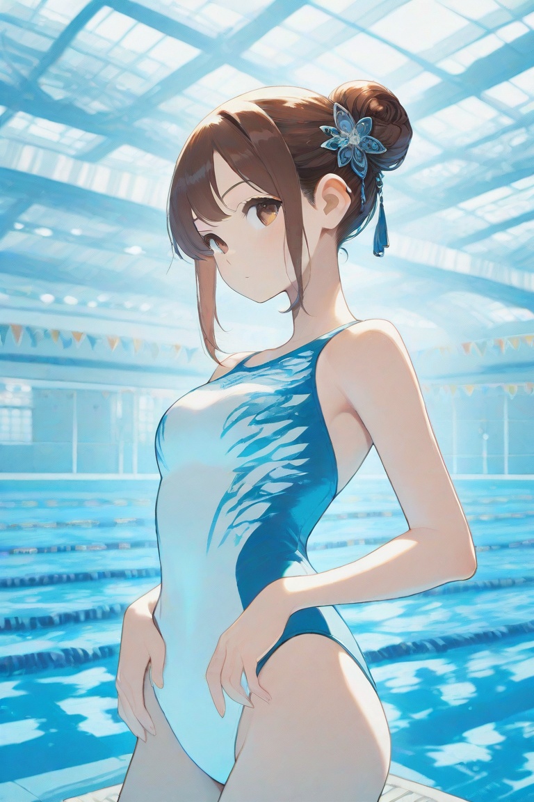 swimsuitgirl,  brown hair,  sidelocks on Tensor.Art