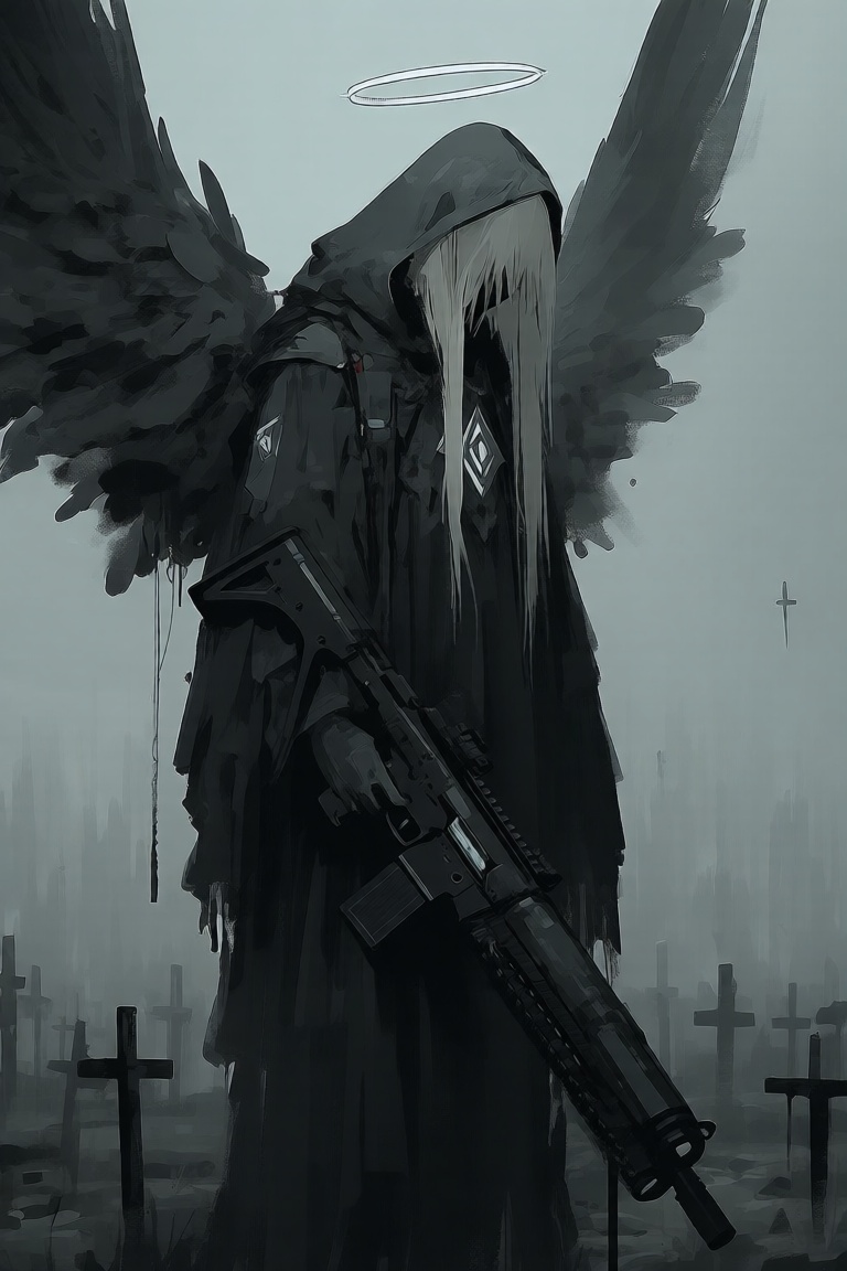 abstract style,  a dark,  eerie digital illustration of a humanoid figure with long on Tensor.Art